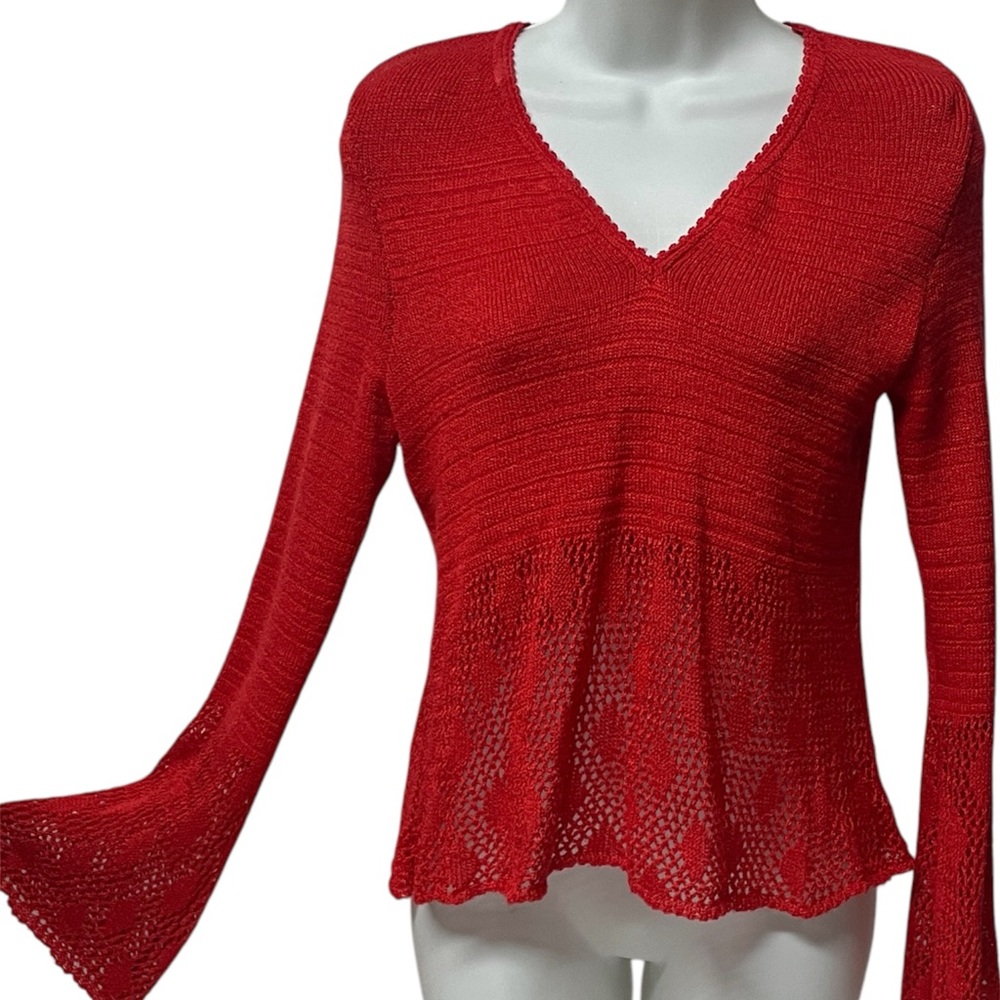 Lvl X Crochet Nylon Red Peplum Boho Top Bell sleeves